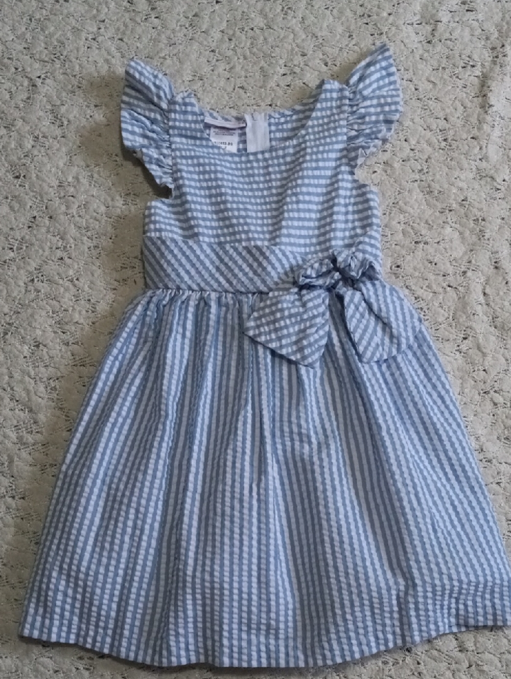 Bonnie Jean Light Blue & White Striped Bow Dress Size 6